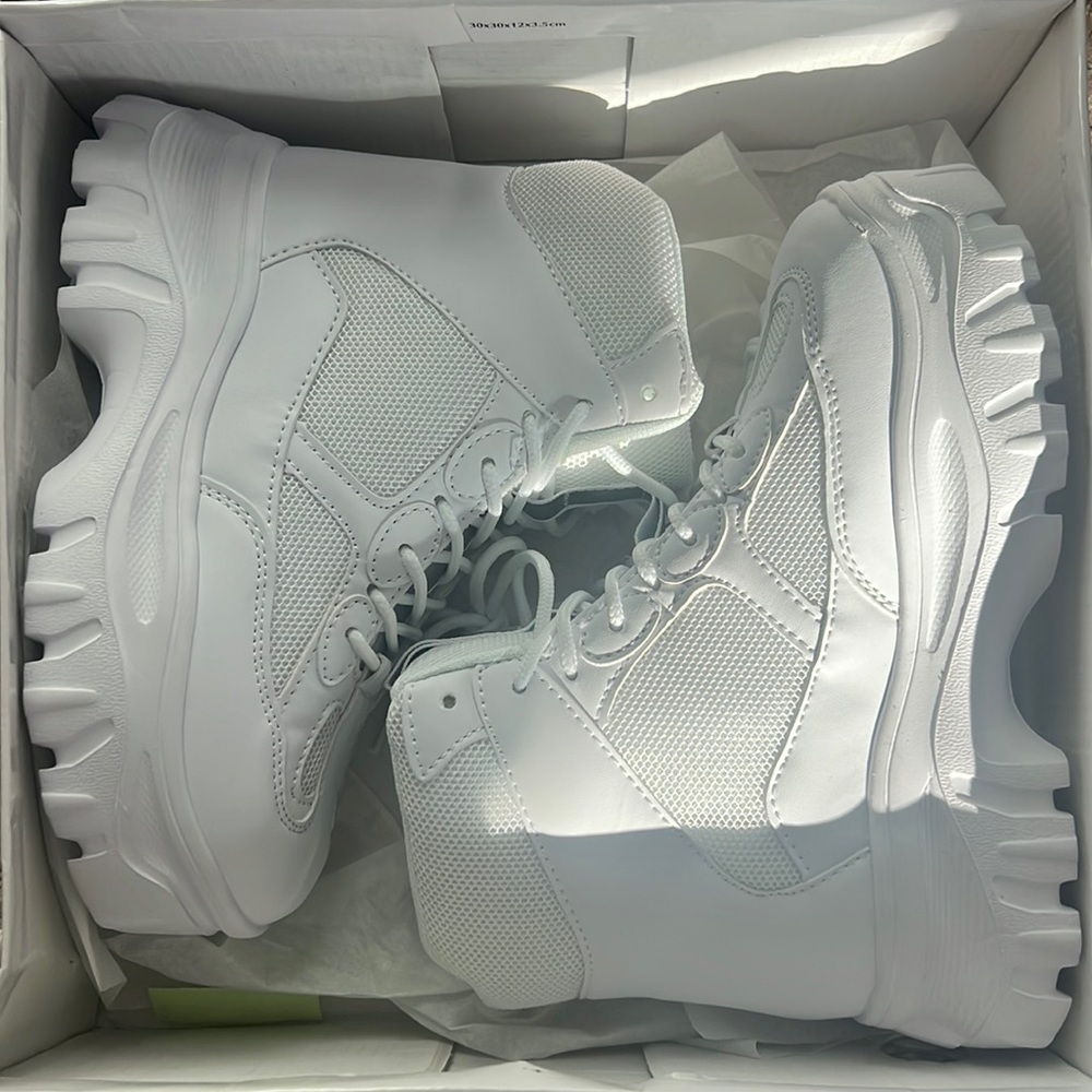 PrettyLittleThing white platform sporty chunky sneakers